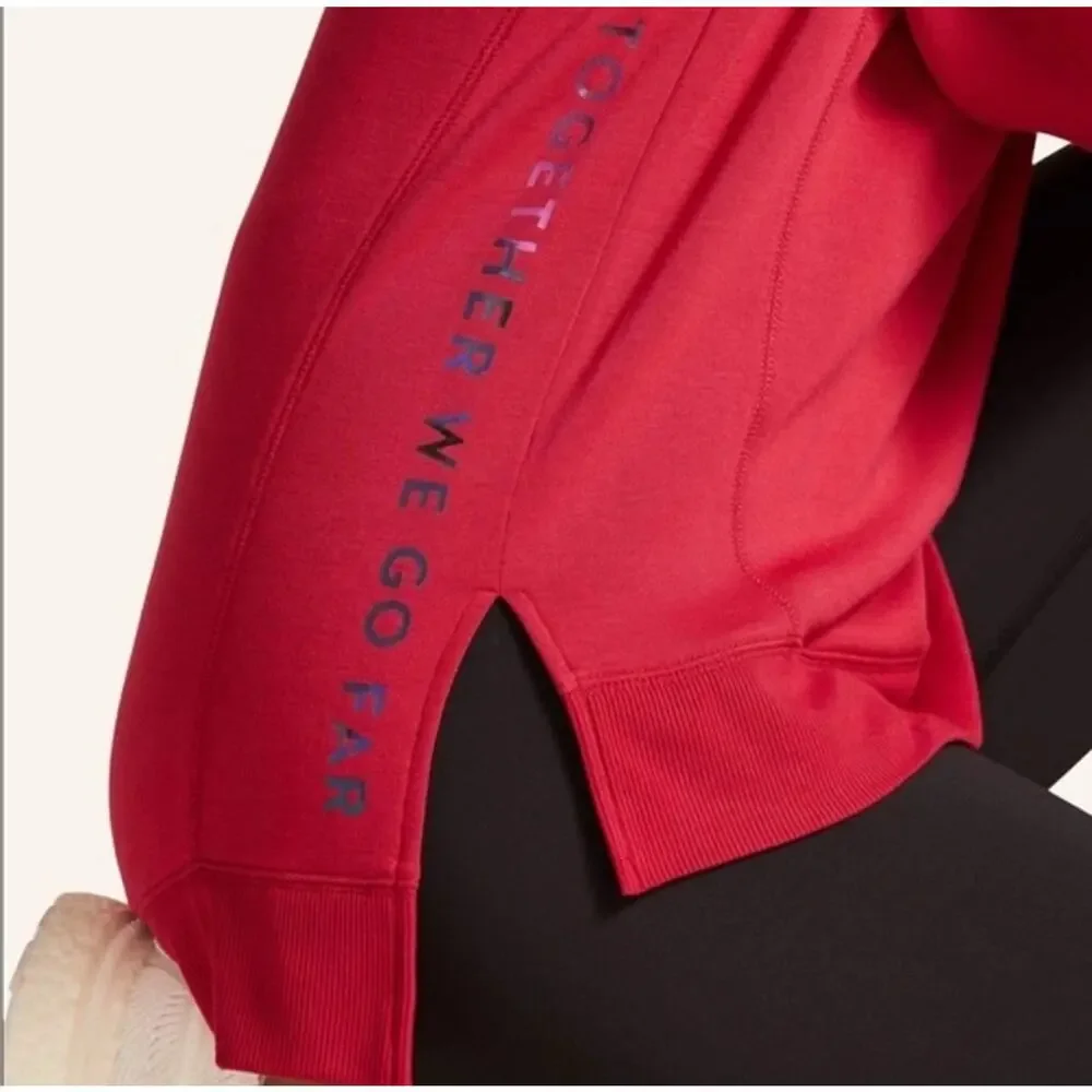 Peloton Weekender Sweatshirt Women's Medium Red Spellout Side Slit Crew Neck‎